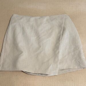 Beige Wrap Mini Skirt - Neutral Linen Look